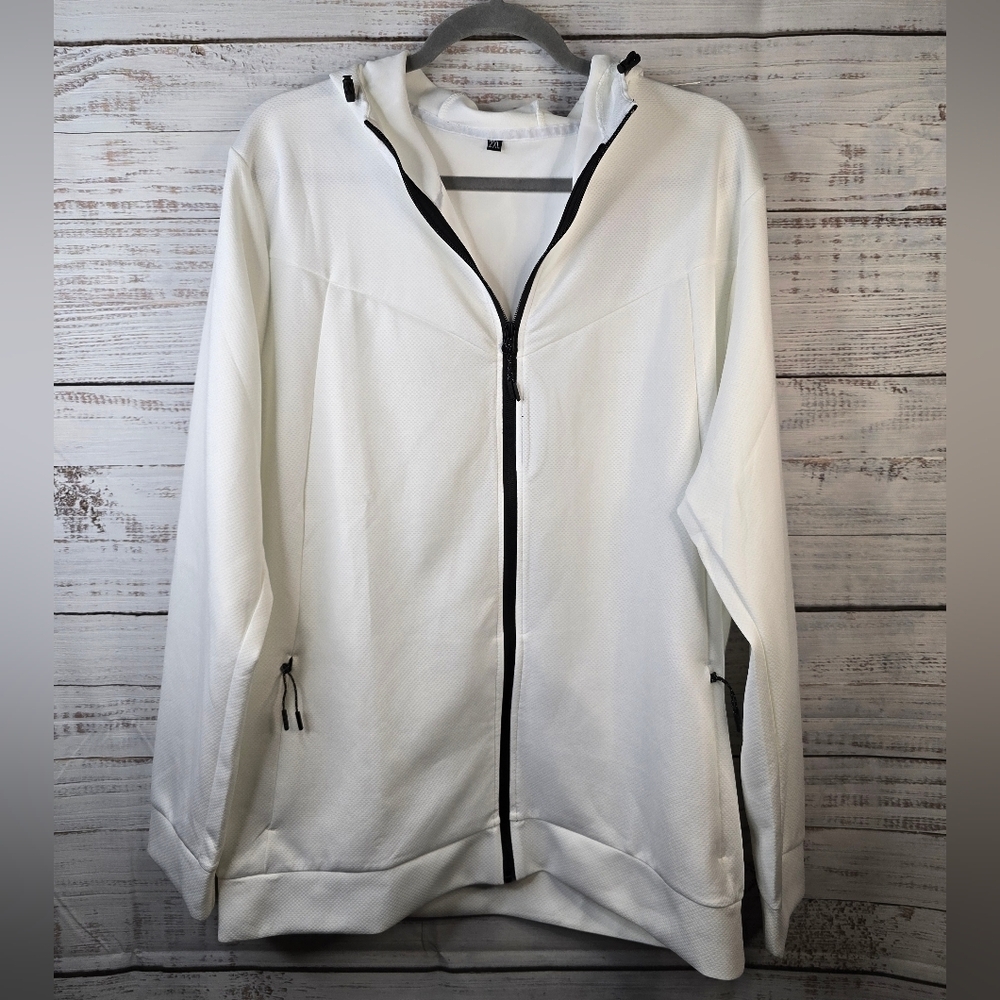 NWT White Zip-Up Hoodie Mens Size 2X Aero Dry Longsleeve Quick Dry‎ Pockets